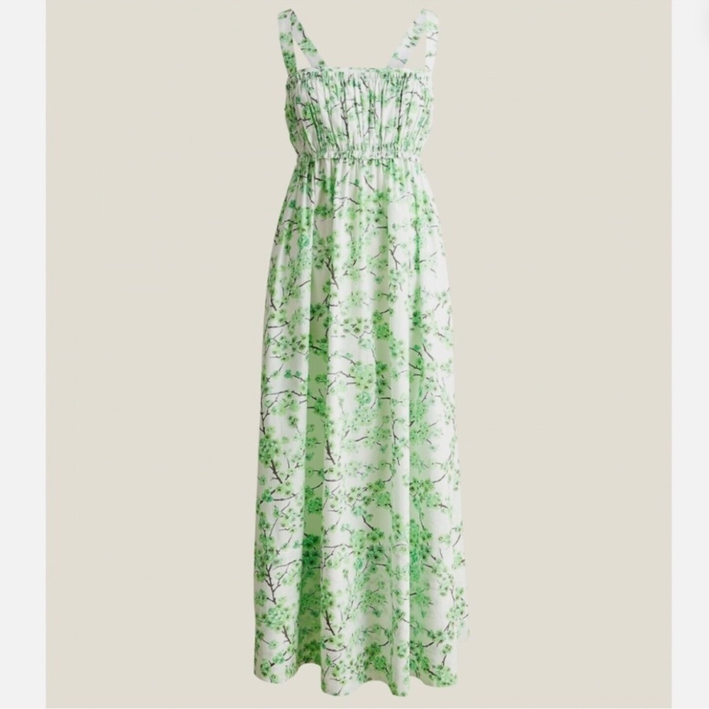 J.Crew Reimagined Cotton Gathered Tank Midi Dress Lime Print Size L